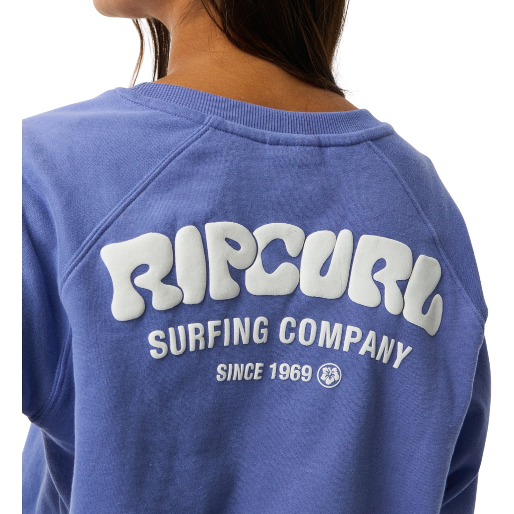 2026 Rip Curl Femmes Surf Puff Raglan Décontracté Crew Sweat à Capuche 0EWWFL - Mid Blue